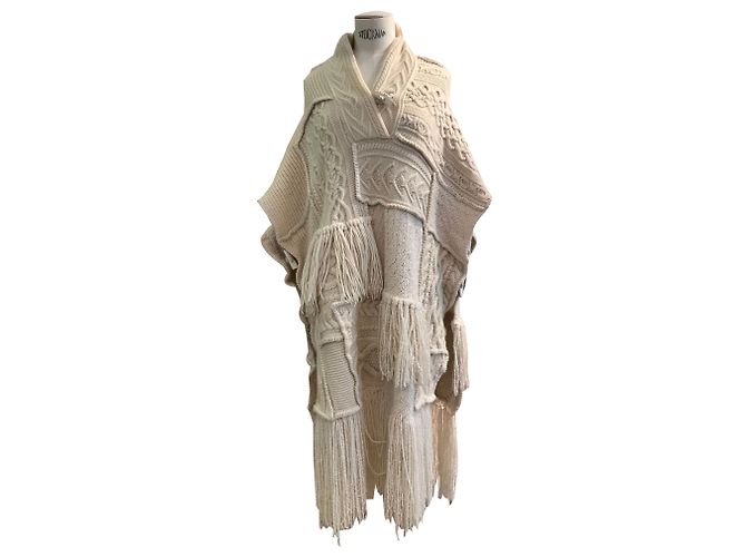 Poncho Ralph Lauren de lã e cashmere Eggshell Fora de branco