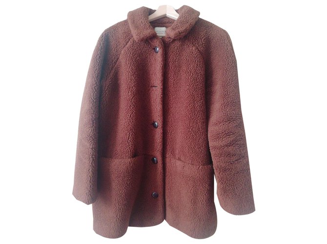 SéZane Isae Coat Hazel Dark Dark brown Cotton Polyester Wool  ref.261903