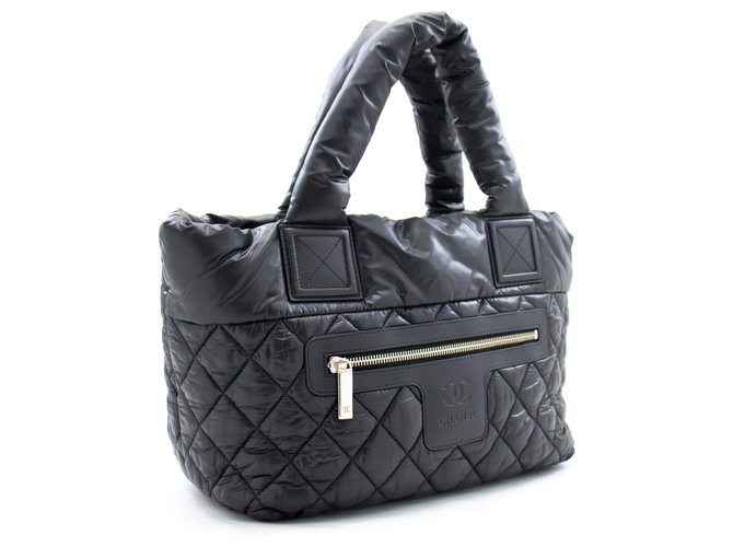 CHANEL Coco Cocoon PM Nylon Tote Bag Handbag Black Leather ref