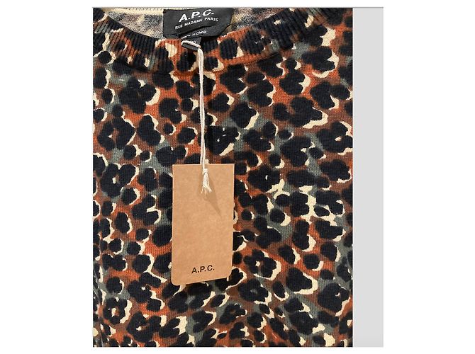 Apc Mehrfarbiger Pullover aus Baumwollkaschmirmischung Braun Mehrfarben Leopardenprint 