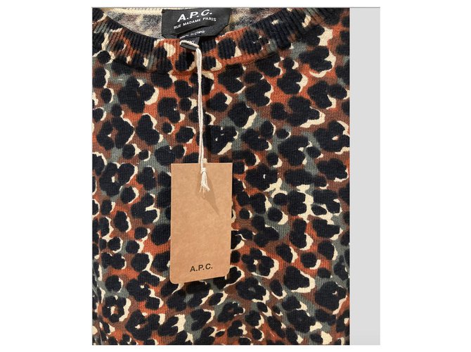 Apc Mehrfarbiger Pullover aus Baumwollkaschmirmischung Braun Mehrfarben Leopardenprint Baumwolle  ref.261920