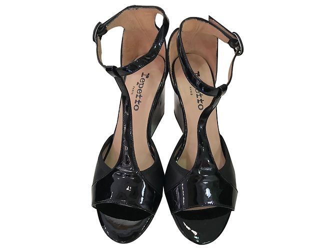 Sandali con zeppa Repetto in pelle nera Nero