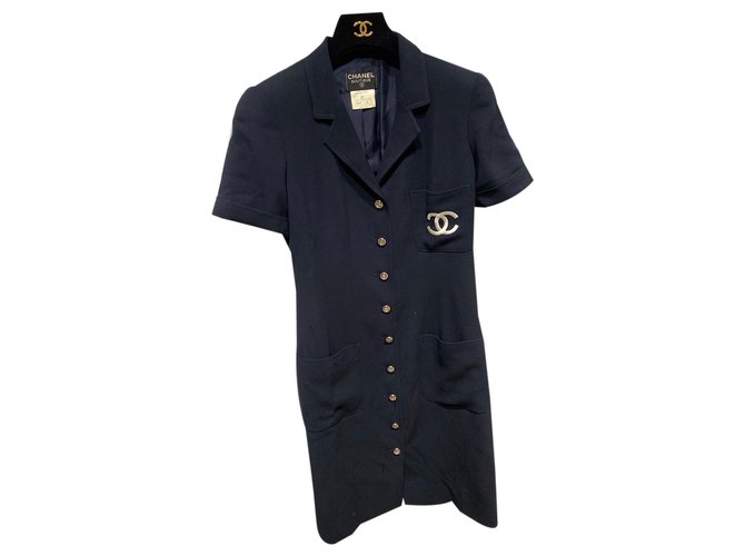 Chanel Dresses Navy blue Wool  ref.262091