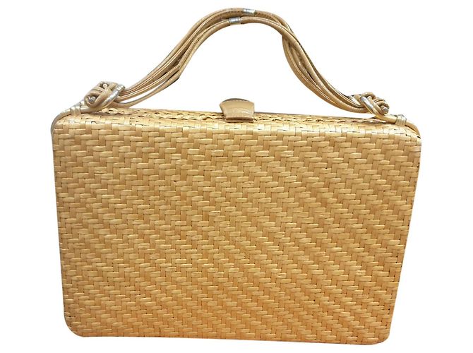Palha e bolsa de couro Rodo Bege Amarelo