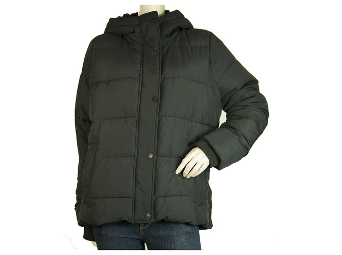 Abercrombie & Fitch Black Puffer Quilted Hooded Rainproof Jacket size L Polyester  ref.262136
