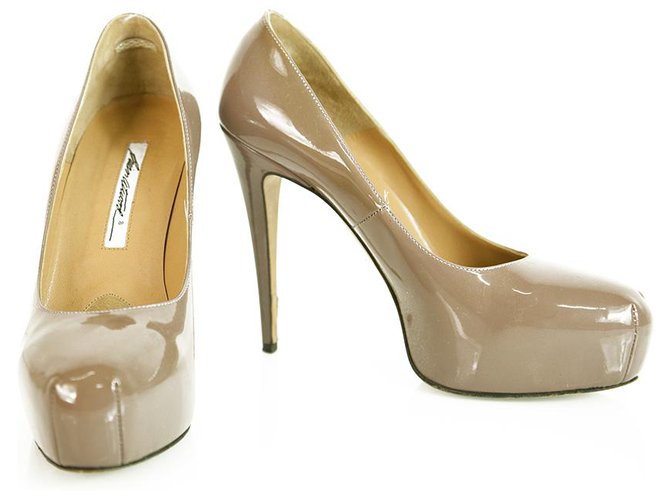 Brian Atwood Taupe Patent Leather Platform High Heel Pumps Shoes size Eur 37.5  ref.262148