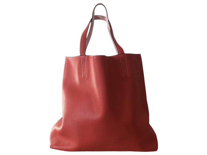 Double sens Hermès bolsa de significado forrada 45 em couro vermelho  ref.262190