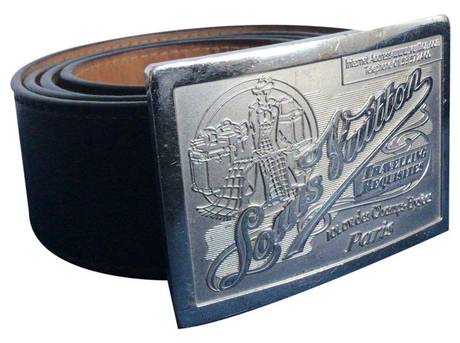 Black Louis Vuitton Belt Silver Buckle
