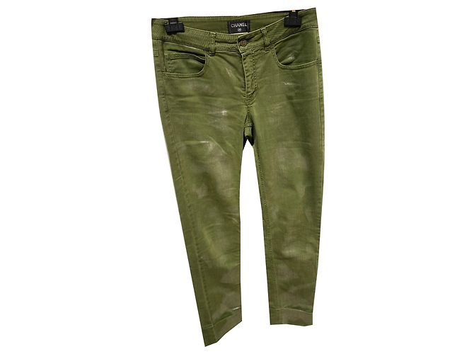 Chanel Jeans D'oro Verde Cotone