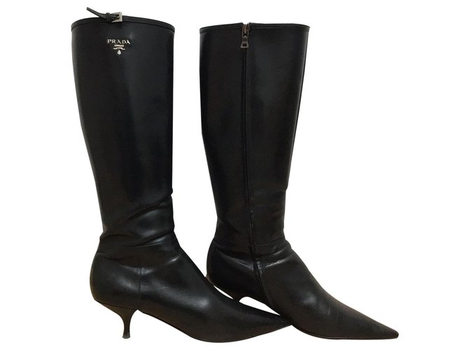 Prada black boots with silver details Leather  ref.262257
