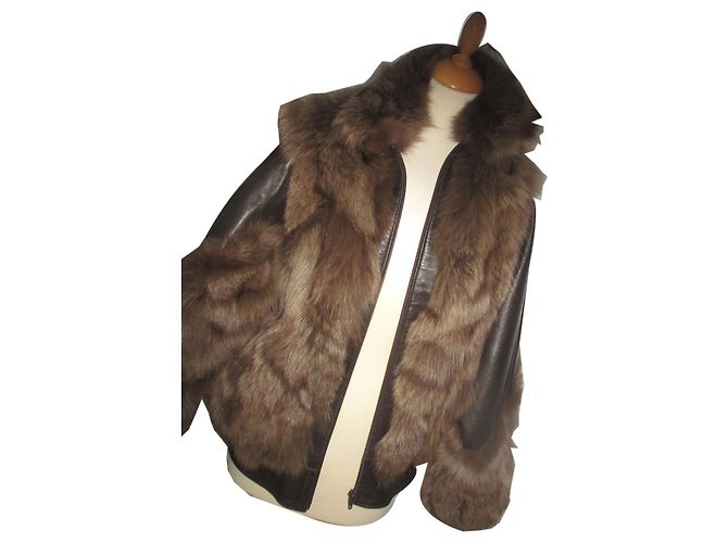 Autre Marque Giacca oversize in volpe e capretto marrone Marrone scuro