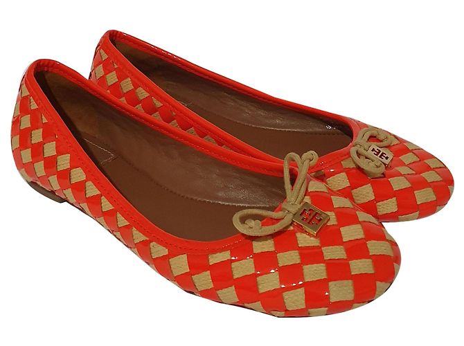 Sapatilhas de Balé Tory Burch Vermelhas de Couro e Tecido Vermelho
