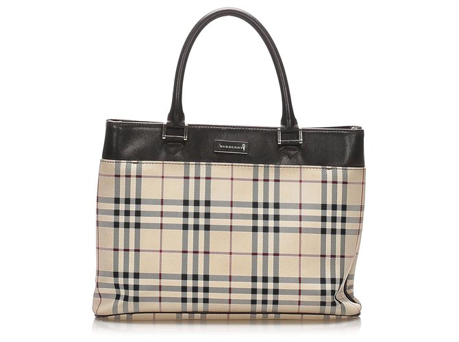 Burberry Brown House Check Canvas Tote Bag Multiple colors Beige Leather Cloth Pony-style calfskin Cloth  ref.262429