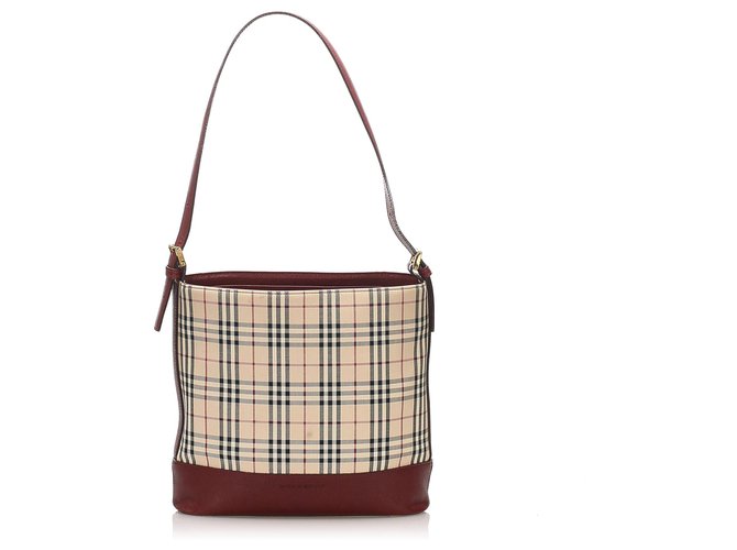Burberry Brown House Check Canvas Shoulder Bag Multiple colors Beige Leather Cloth Pony-style calfskin Cloth  ref.262480