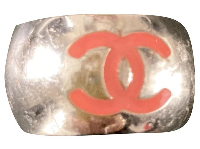 Chanel Faixa de coração de esmalte com logotipo CC Hardware prateado Prata  ref.262603