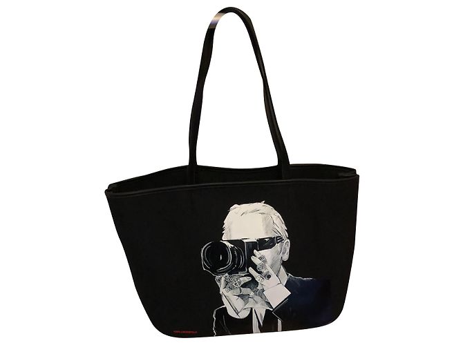 Bolsa Karl Lagerfeld Preta de Algodão e Couro Vegan Preto