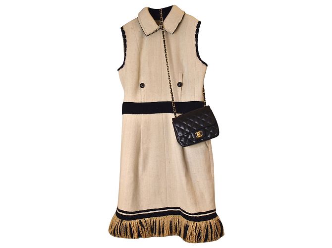 Chanel Sammler Kaschmir Seidenkleid Beige