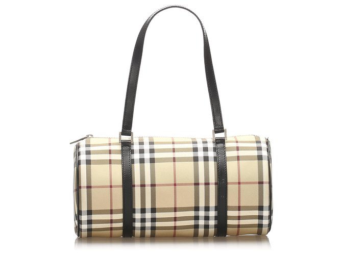 Burberry Brown House Check Handbag Multiple colors Beige Leather Plastic Pony-style calfskin  ref.262745