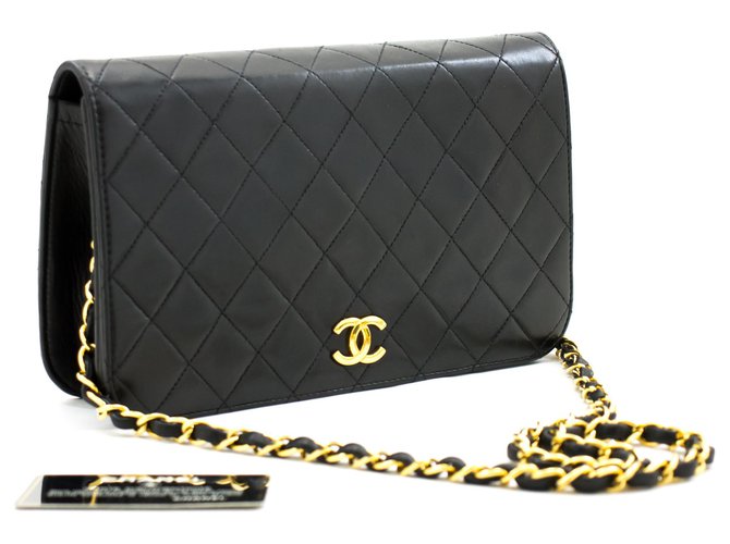 CHANEL Full Flap Chain Shoulder Bag Clutch Black Quilted Lambskin Leather  ref.262904