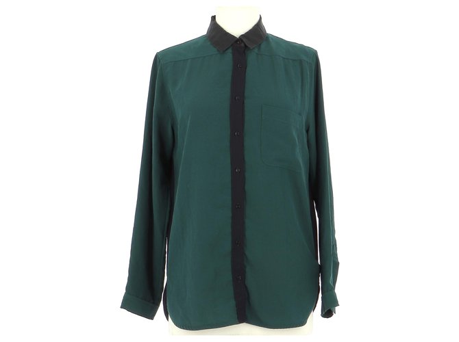 Sandro Shirt Dark green Silk  ref.262970