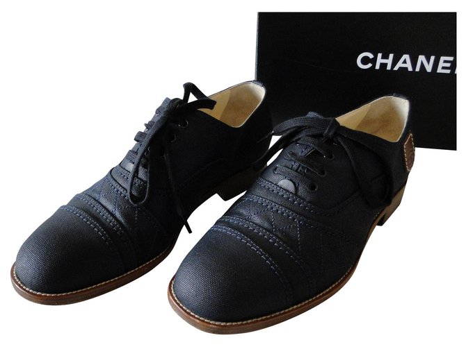 CHANEL derbies in thick canvas p38,5 perfect condition + box Navy blue Cloth  ref.263130