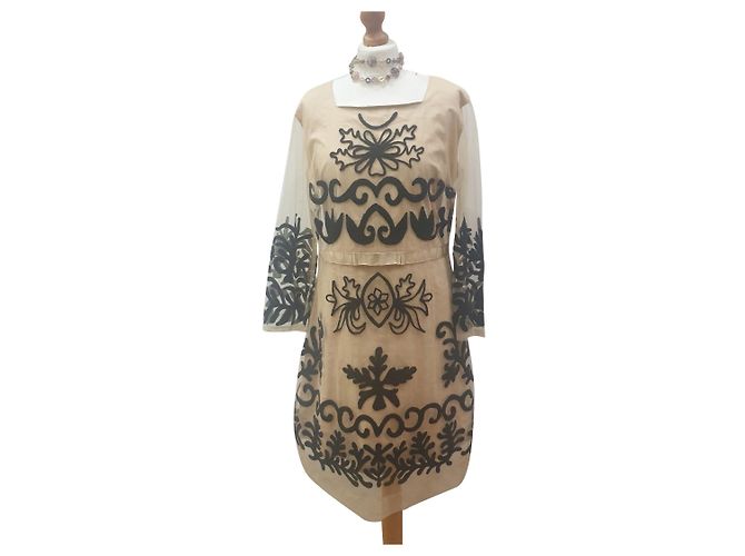 Autre Marque Almatrichi Blumen Tüll Kleid Weiß Beige