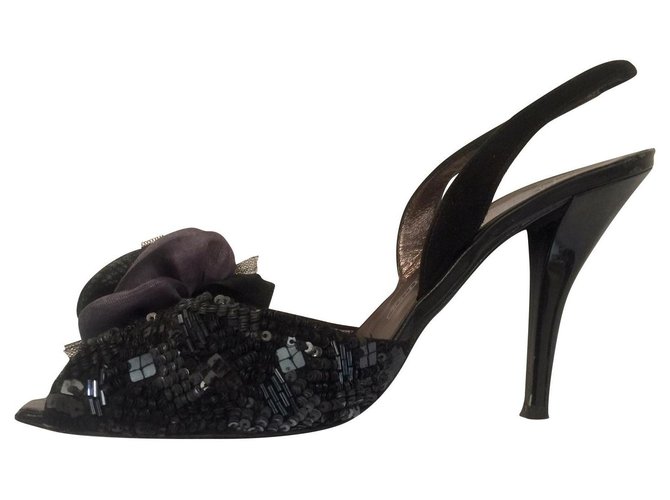 Giuseppe Zanotti Sequin embroidered heels Black Dark grey Suede Cloth Lace  ref.263163