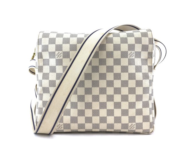 Tela Louis Vuitton Naviglio Damier Azur Bianco Pelle  ref.511694