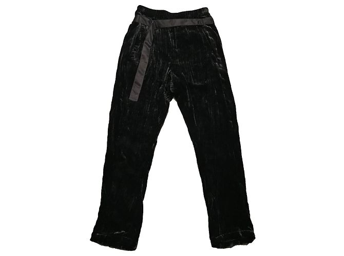 Pantalones Ann Demeulemeester Negros Efecto Terciopelo Martillado Seda Viscosa