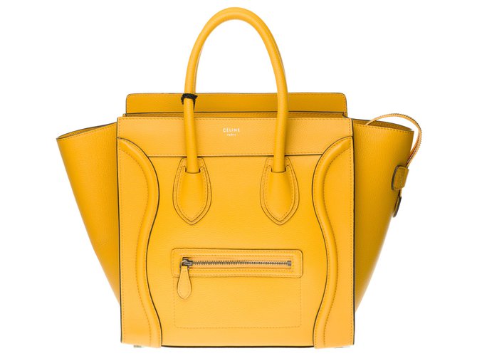 L'iconica borsa a mano Céline Luggage Mini in pelle di vitello giallo ocra, Nuova Condizione!  ref.263294