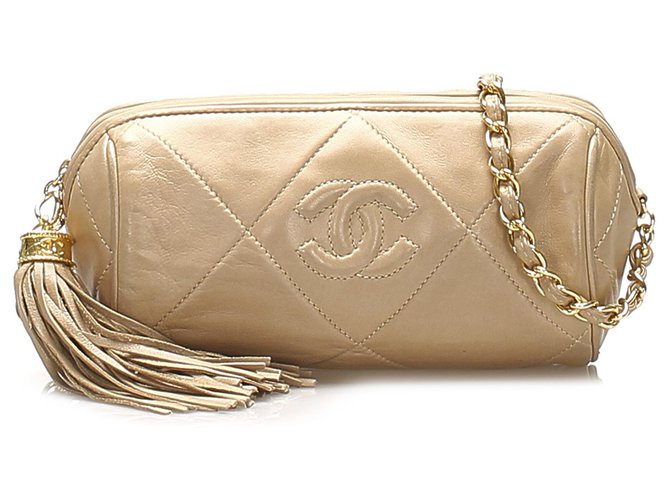 Chanel Brown CC Lambskin Leather Crossbody Bag Beige  ref.263346
