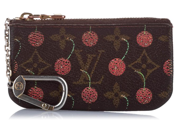 Porta-chaves com monograma Cerises Louis Vuitton Brown Marrom Vermelho Lona  ref.263381