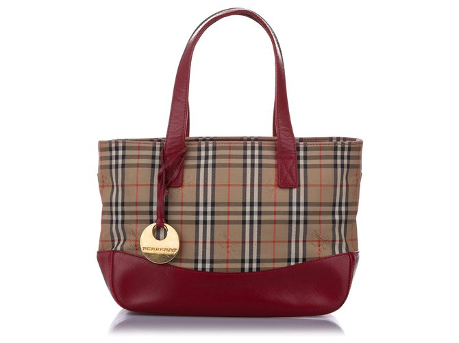 Sacola da lona da verificação de Haymarket de Burberry Bolsa De Lona Marrom Multicor Bege Couro Bezerro-como bezerro Pano  ref.263425