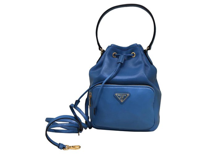 Prada Duet bucket bag Blue Leather ref.263461 - Joli Closet