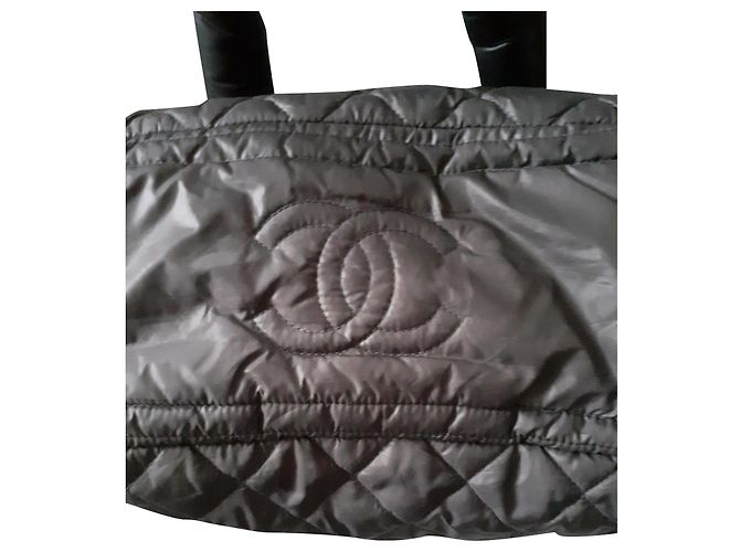 Bowling Borsa Chanel in poliestere nera e grigia Nero Grigio