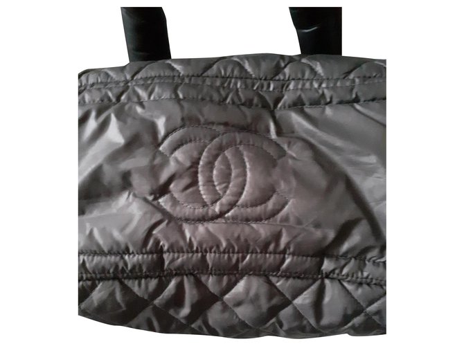 Bowling Chanel Handbags Black Grey Polyester  ref.263477