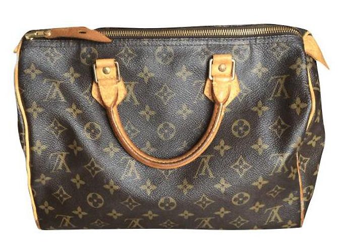 Louis Vuitton Speedy 30 Bolsa de mão marrom lona e couro Castanha