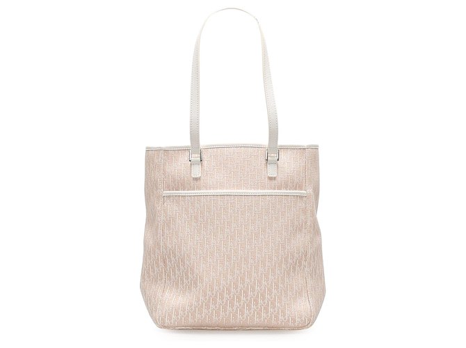 Dior White Dior Oblique Canvas Tote Bag Pink Leather Cloth Pony-style calfskin Cloth  ref.263601