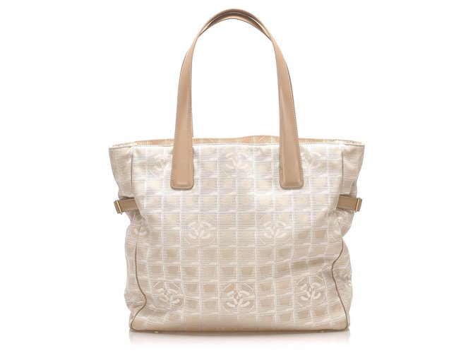 Chanel Brown New Travel Line Canvas Tote Bag Beige Leather Cloth Pony-style calfskin Cloth  ref.263638