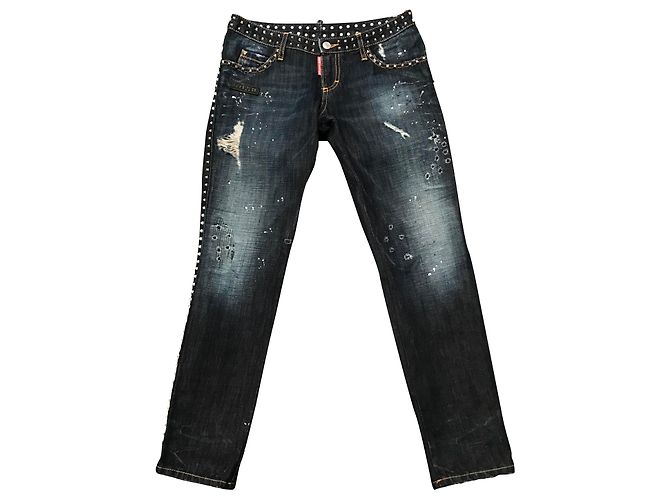 Jeans dritti Dsquared2 blu in cotone e lino