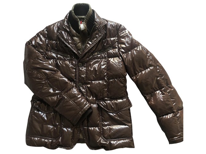 Moncler brown puffer jacket T4 Khaki Dark brown Polyester  ref.263739