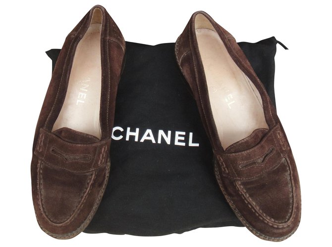 Chanel p penny loafer moccasins 37 Dark brown Deerskin  ref.263742