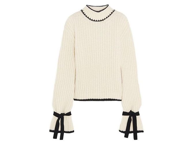 JW Anderson J.W.ANDERSON Unisex Alpaka Wolle Off-White mit schwarzen Manschettenbändern Übergroßer Rollkragenpullover Pullover Pullover