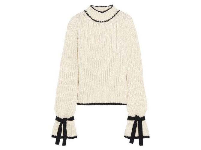 JW Anderson J.W.ANDERSON Unisex Alpaca Wool Off-White with Black Cuff Ties Oversized Turtleneck Jumper Sweater Pullover Viscose  ref.263771