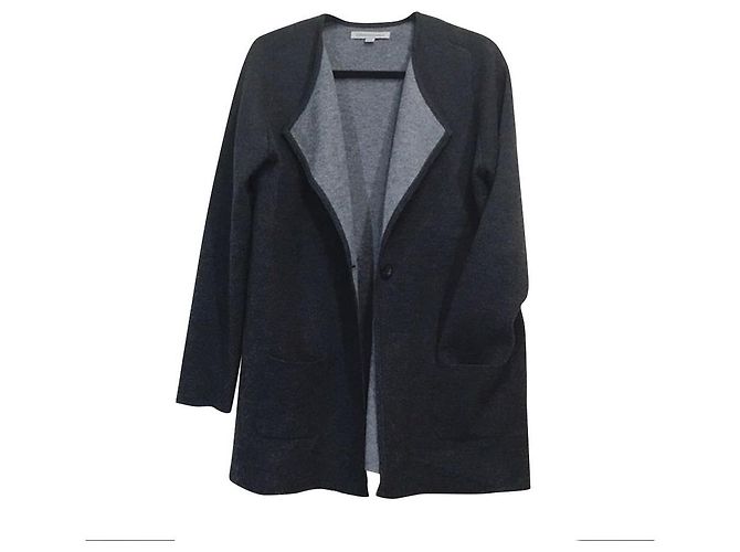 CATHERINE MALANDRINO Wollmischung auf Knopf Langstrick-Strickjacke mit 2 Fronttaschen Schwarz
