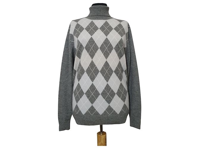 Autre Marque Suéter polo de cachemira gris con rombos