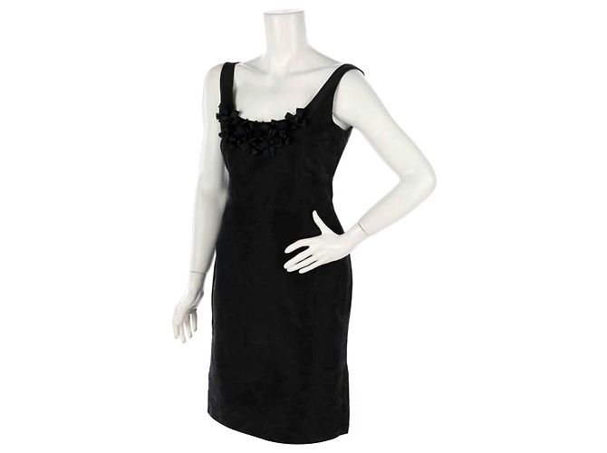 Max Mara Italian Black Fitted Summer Cotton Midi Dress
