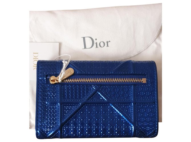 Christian Dior portafogli Blu navy Pelle verniciata  ref.263842