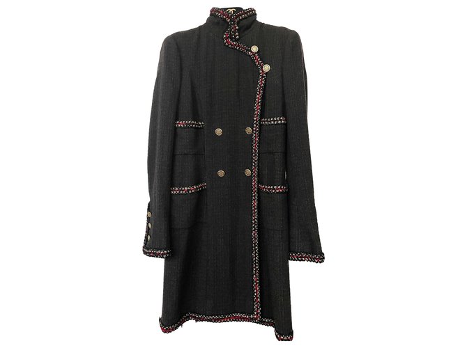 Chanel 8,5Chaqueta de abrigo K $ Shanghai Negro Tweed  ref.263916