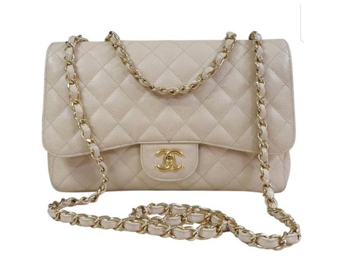 Chanel Jumbo Classic Single Flap Bag Kaviar Beige Leder  ref.263921